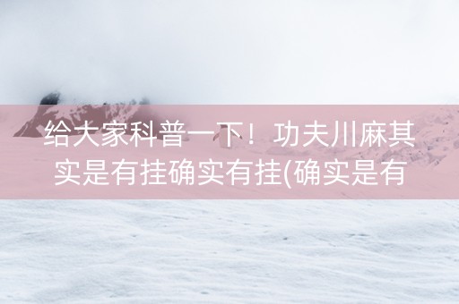 给大家科普一下！功夫川麻其实是有挂确实有挂(确实是有挂)