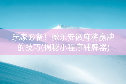 玩家必备！微乐安徽麻将赢牌的技巧(揭秘小程序辅牌器)