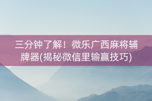 三分钟了解！微乐广西麻将辅牌器(揭秘微信里输赢技巧)