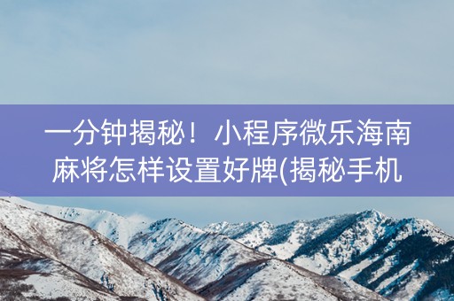 一分钟揭秘！小程序微乐海南麻将怎样设置好牌(揭秘手机上必备神器)