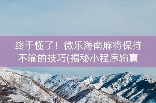 终于懂了！微乐海南麻将保持不输的技巧(揭秘小程序输赢规律)