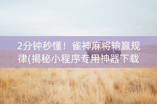 2分钟秒懂！雀神麻将输赢规律(揭秘小程序专用神器下载)