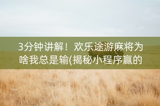 3分钟讲解！欢乐途游麻将为啥我总是输(揭秘小程序赢的秘诀)