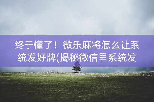 终于懂了！微乐麻将怎么让系统发好牌(揭秘微信里系统发好牌)