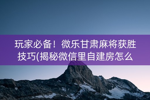 玩家必备！微乐甘肃麻将获胜技巧(揭秘微信里自建房怎么赢)