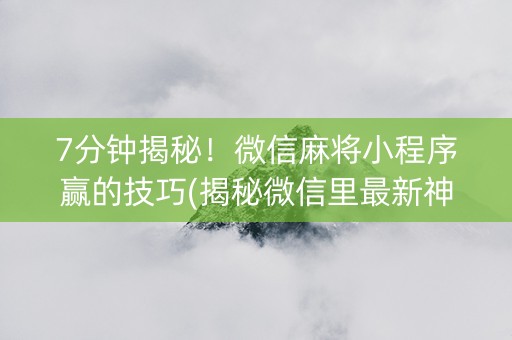 7分钟揭秘！微信麻将小程序赢的技巧(揭秘微信里最新神器下载)