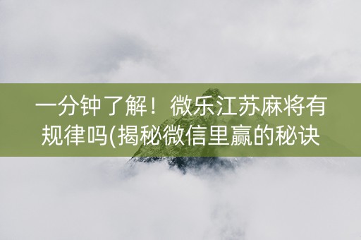 一分钟了解！微乐江苏麻将有规律吗(揭秘微信里赢的秘诀)