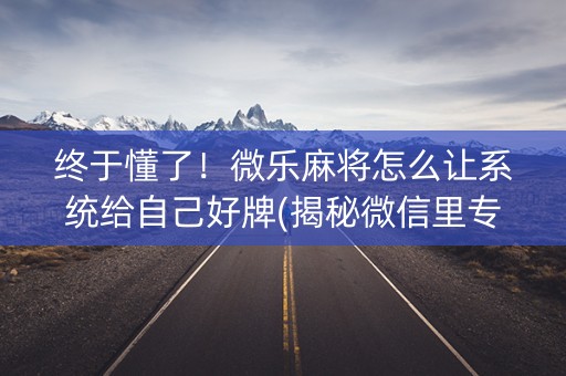 终于懂了！微乐麻将怎么让系统给自己好牌(揭秘微信里专用神器下载)