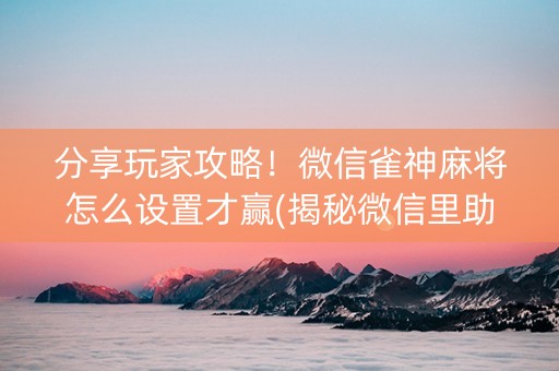 分享玩家攻略！微信雀神麻将怎么设置才赢(揭秘微信里助赢神器)
