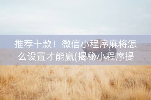 推荐十款！微信小程序麻将怎么设置才能赢(揭秘小程序提高胜率)