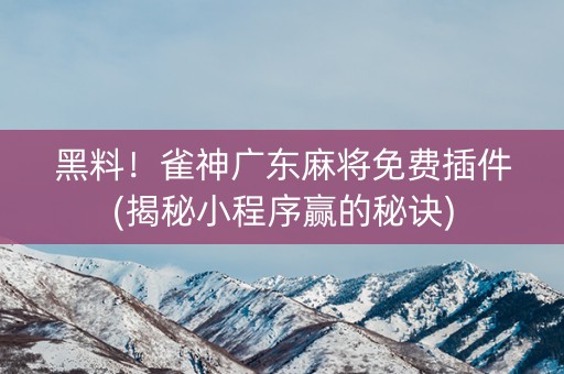 黑料！雀神广东麻将免费插件(揭秘小程序赢的秘诀)