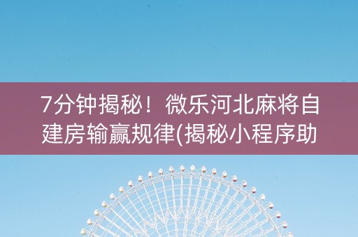 7分钟揭秘！微乐河北麻将自建房输赢规律(揭秘小程序助赢软件)