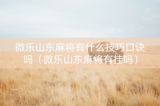 微乐山东麻将有什么技巧口诀吗（微乐山东麻将有挂吗）