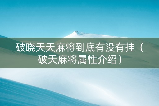 破晓天天麻将到底有没有挂（破天麻将属性介绍）