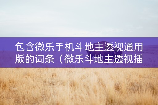 包含微乐手机斗地主透视通用版的词条（微乐斗地主透视插件）