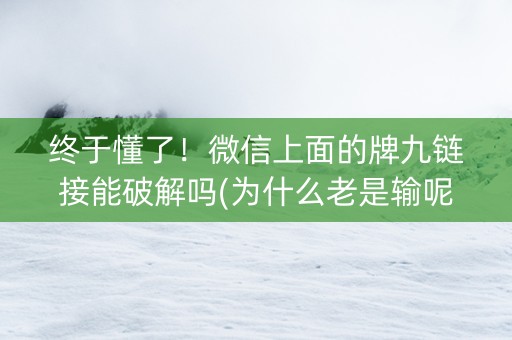 终于懂了！微信上面的牌九链接能破解吗(为什么老是输呢)