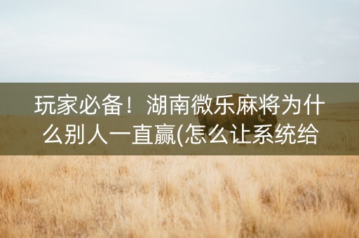 玩家必备！湖南微乐麻将为什么别人一直赢(怎么让系统给好牌)