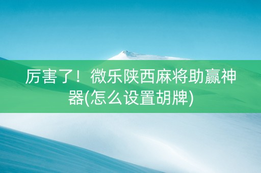 厉害了！微乐陕西麻将助赢神器(怎么设置胡牌)