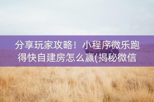 分享玩家攻略！小程序微乐跑得快自建房怎么赢(揭秘微信里提高胜率)