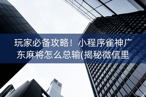 玩家必备攻略！小程序雀神广东麻将怎么总输(揭秘微信里助赢神器)