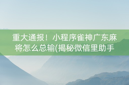 重大通报！小程序雀神广东麻将怎么总输(揭秘微信里助手软件)