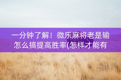 一分钟了解！微乐麻将老是输怎么搞提高胜率(怎样才能有好牌)