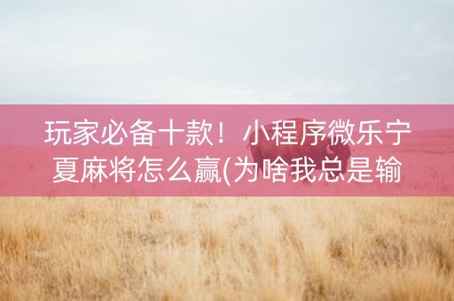 玩家必备十款！小程序微乐宁夏麻将怎么赢(为啥我总是输)