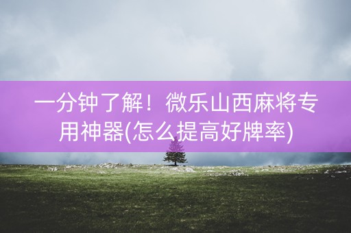 一分钟了解！微乐山西麻将专用神器(怎么提高好牌率)