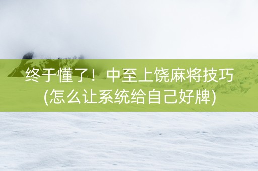 终于懂了！中至上饶麻将技巧(怎么让系统给自己好牌)