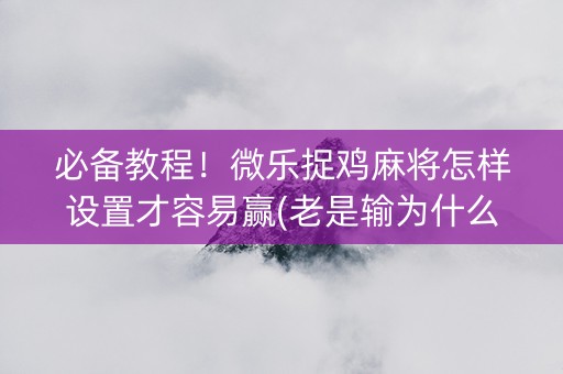 必备教程！微乐捉鸡麻将怎样设置才容易赢(老是输为什么)