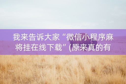 我来告诉大家“微信小程序麻将挂在线下载”(原来真的有挂)-知乎