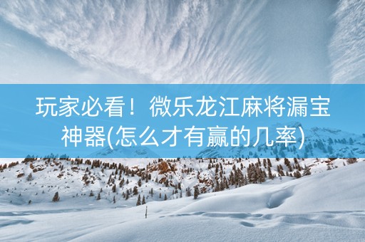 玩家必看！微乐龙江麻将漏宝神器(怎么才有赢的几率)