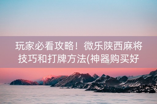 玩家必看攻略！微乐陕西麻将技巧和打牌方法(神器购买好牌规律)