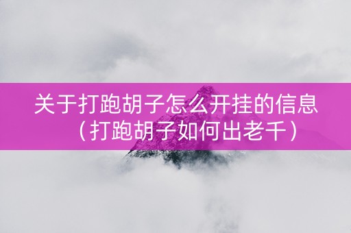 关于打跑胡子怎么开挂的信息（打跑胡子如何出老千）