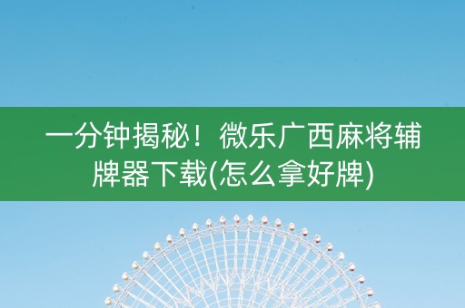 一分钟揭秘！微乐广西麻将辅牌器下载(怎么拿好牌)