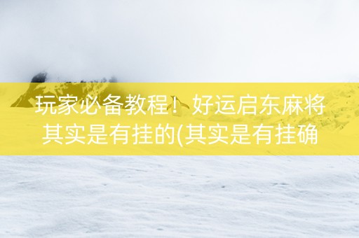 玩家必备教程！好运启东麻将其实是有挂的(其实是有挂确实有挂)
