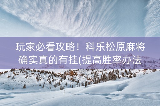 玩家必看攻略！科乐松原麻将确实真的有挂(提高胜率办法)