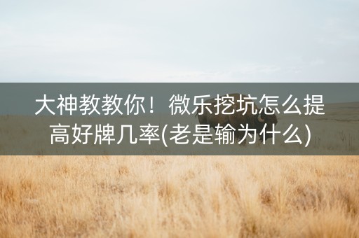 大神教教你！微乐挖坑怎么提高好牌几率(老是输为什么)