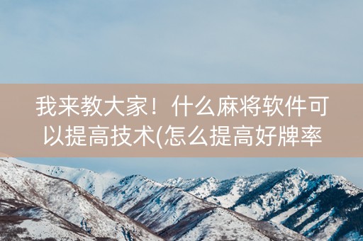 我来教大家！什么麻将软件可以提高技术(怎么提高好牌率)