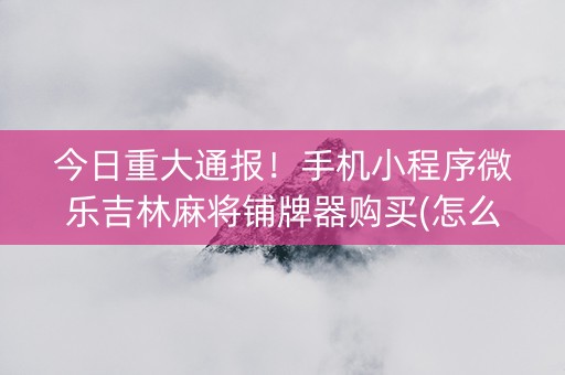 今日重大通报！手机小程序微乐吉林麻将铺牌器购买(怎么打会赢)