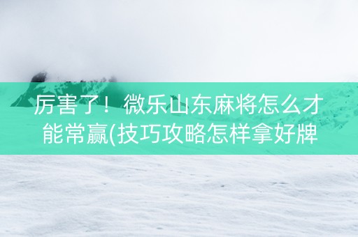 厉害了！微乐山东麻将怎么才能常赢(技巧攻略怎样拿好牌)