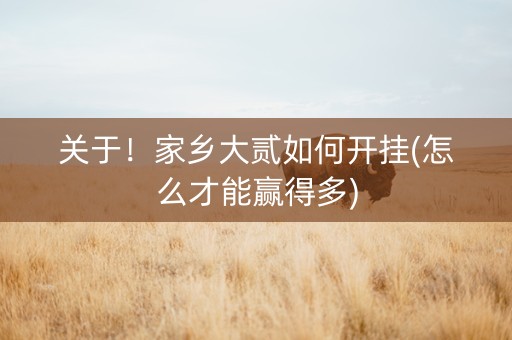 关于！家乡大贰如何开挂(怎么才能赢得多)