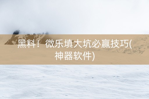 黑料！微乐填大坑必赢技巧(神器软件)