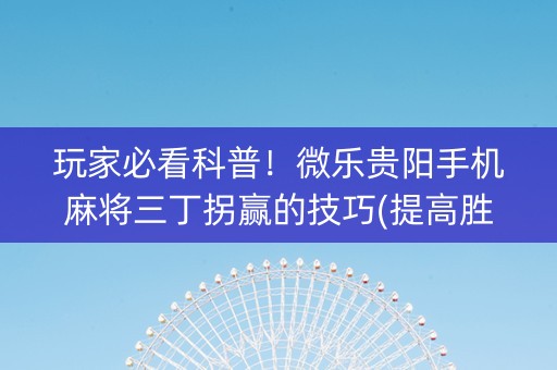 玩家必看科普！微乐贵阳手机麻将三丁拐赢的技巧(提高胜率方法)