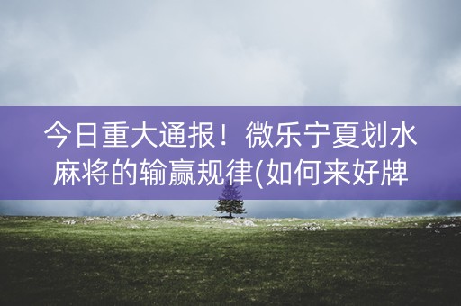 今日重大通报！微乐宁夏划水麻将的输赢规律(如何来好牌)