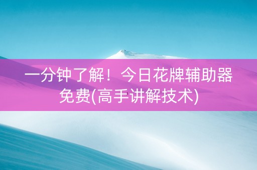 一分钟了解！今日花牌辅助器免费(高手讲解技术)