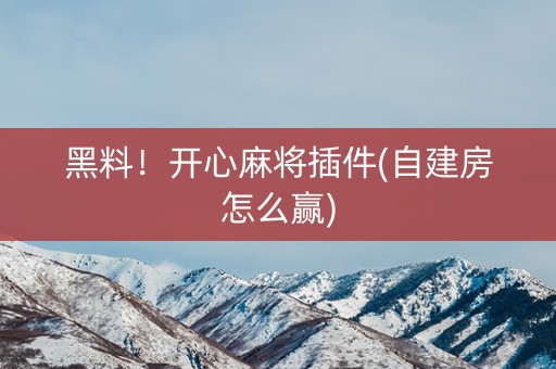 黑料！开心麻将插件(自建房怎么赢)