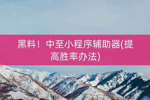 黑料！中至小程序辅助器(提高胜率办法)