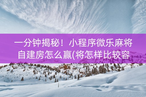 一分钟揭秘！小程序微乐麻将自建房怎么赢(将怎样比较容易赢)