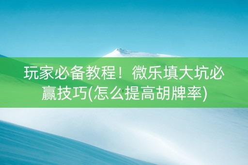 玩家必备教程！微乐填大坑必赢技巧(怎么提高胡牌率)